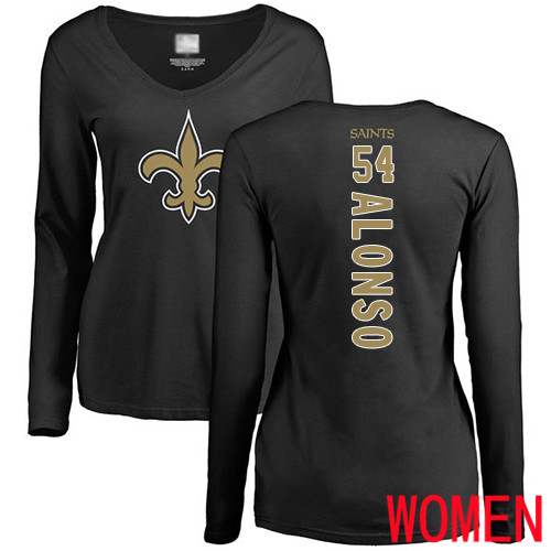 New Orleans Saints Black Women Kiko Alonso Backer Slim Fit NFL Football #54 Long Sleeve T Shirt->women nfl jersey->Women Jersey